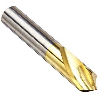 KEO 34120 Solid Carbide NC Spotting Drill Bit, TiN Coated, Round Shank, Right Hand Flute, 90 Degree Point Angle, 1/2" Body Diameter, 3" Overall Length