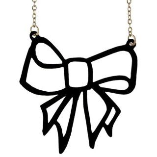 2.25 X 2.25" Bow Outline Necklace On 15" Chain, Ours Alone USA Instyle, in Black with Silver Finish Cora Hysinger Jewelry