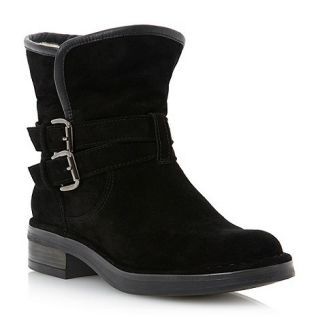 Dune Black shearling lined buckle trim ankle boots