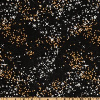 44'' Wide Christmas Past Stars Black/Gold Fabric By The Yard