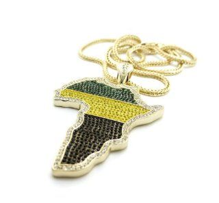 New Iced Out Color Africa Pendant w/4mm 36" Franco Chain MP497 Jewelry