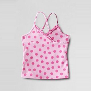 Lands End Pink Shirred Ruffle V Neck Tankini Top