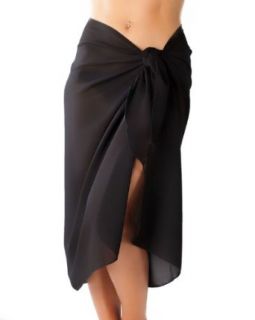 Plus Size Long Black Swimsuit Sarong Cover up with Built in Ties