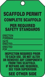 Accuform Signs TRS326CTP PF Cardstock Scaffold Tag, Legend "SCAFFOLD PERMIT COMPLETE SCAFFOLD PER REQUIRED SAFETY STANDARDS/INSPECTION", 3 1/4" Width x 5 3/4" Height, Black on Green (Pack of 25) Lockout Tagout Locks And Tags Industria