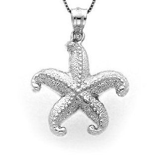Sterling Silver Textured Dancing Starfish Necklace Pendant with Box Chain Jewelry