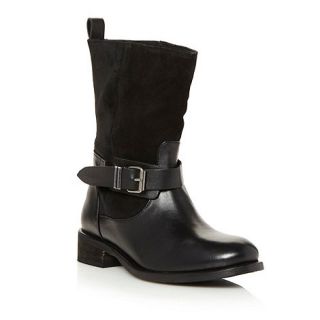 Faith Black mixed leather buckled calf length boots