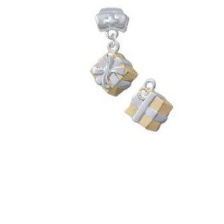 3 D Gold Present Box with Silver Bow and Crystal Nurse Hat Charm Bead Dangle Delight & Co. Jewelry