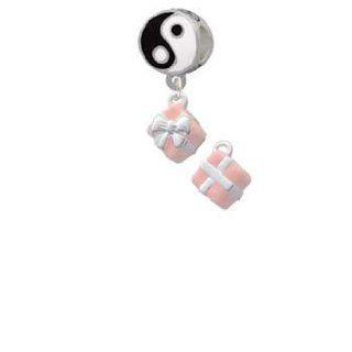 Small 3 D Pink Present Box with Silver Bow Yin Yang Charm Bead Dangle Delight & Co. Jewelry