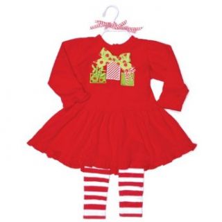 Mud Pie Present Dress And Leggings, Red/Green/White, 18 Months Clothing