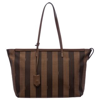 Fendi Tobacco/ Tan Pequin striped Roll Tote Fendi Designer Handbags