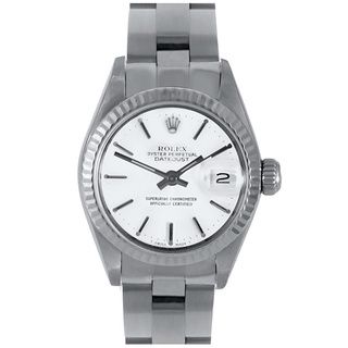 Pre Owned Rolex Women's White Dial Stainless Steel Datejust Watch Rolex Women's Pre Owned Rolex Watches