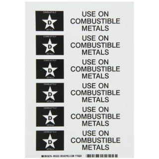 Brady 95225,  Fire Extinguisher Labels, 1 1/2" Height x 6" Width, Black on White, Legend "Use On Combustible Metals"  (1 Card per Package, 6 Markers per Card)
