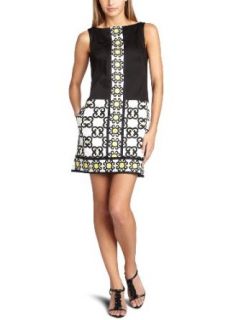 Maggy London Women's Wrought Iron Placed Print Shift Dress, Soft Whtie/Jonquil, 2