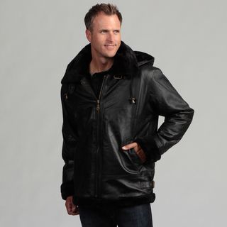Tanners Avenue Men's Black Leather Shearling Bomber Jacket Jackets