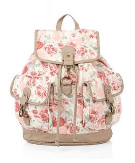 Pink Vintage Floral Print Backpack