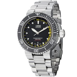Oris Men's 733 7675 4154 MB 'Aquis Depth Gauge' Black Dial Titanium Bracelet Watch Oris Men's Oris Watches