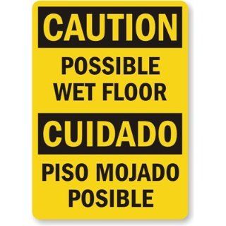 Caution Possible Wet Floor, Cud Ado Piso Mojado Possible, Laminated Vinyl Labels, 10" x 7" Industrial Warning Signs