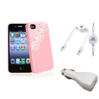 BasAcc Pink Case/ White Car Charger/ Cable for Apple iPhone 4/ 4S BasAcc Cases & Holders