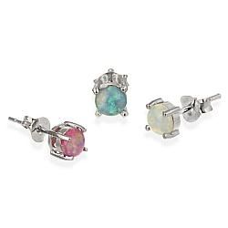Glitzy Rocks Sterling Silver Multi colored Created Opal Stud Earring Set Glitzy Rocks Jewelry Sets