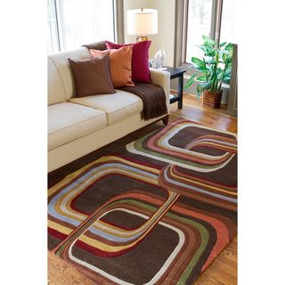 Hand tufted Brown Contemporary Geometric Square Mayflower Wool Rug (4' x 6') 3x5   4x6 Rugs