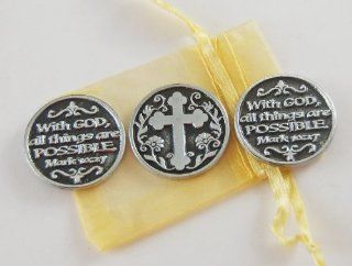 Set of 3 With God All Things Are Possible Pocket Token Coins with Organza Bag  Collectible Figurines  