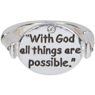 Heirloom Finds With God All Things Are Possible Signet Ring in Silver Tone Stretches to Fit Jewelry