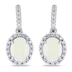 Miadora 10k White Gold Opal and Created White Sapphire Earrings Miadora Gemstone Earrings