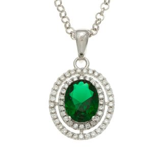 Sterling Silver with Simulated Emerald Pendant Gemstone Necklaces