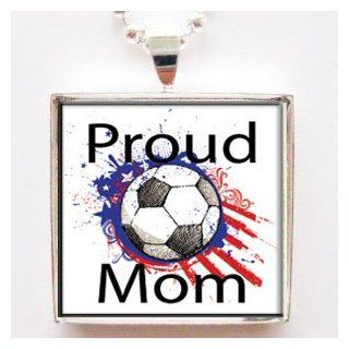Proud Soccer Mom Glass Tile Pendant Necklace with Chain Jewelry