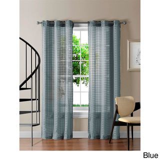 'Jacob' Grommet Sheer 84 inch Gingham Curtain Panel Pair Sheer Curtains