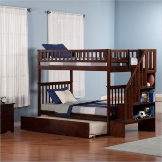 Atlantic Furniture Woodland Stair Bunkbed with Trundle Bed in Walnut   AB56XX54