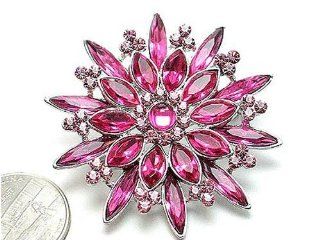 Pink Austrian Rhinestone Silver Tone Flower Brooch Pin Jewelry