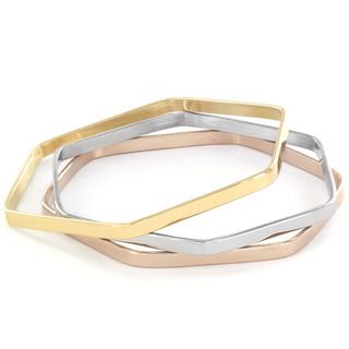 Elya Tri Color Hexagon Bangle Bracelet Set (Set of 3) West Coast Jewelry Stainless Steel Bracelets