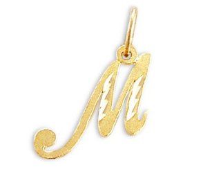 Cursive M Initial 14k Yellow Gold Letter Pendant Solid Jewel Tie Jewelry