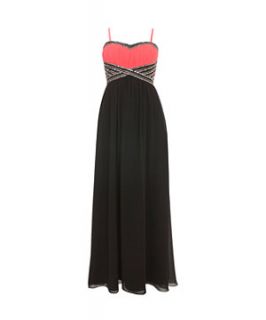 Pink and Black Embellished Contrast Maxi Prom Dress