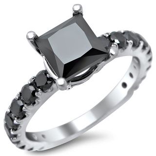 14k White Gold 2.5ct TDW Certified Black Diamond Princess Cut Engagement Ring Engagement Rings