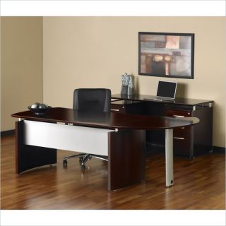 Mayline Napoli 63" Desk with Curved Extension, Right Single Pedestal Return, Center Drawer and Low Wall Cabinet   NT7