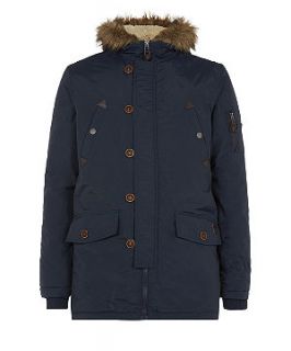 Navy Faux Fur Trim Hooded Parka Jacket