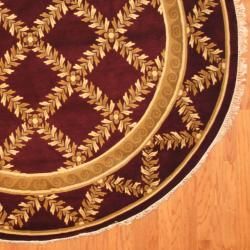 Indo Hand knotted Tibetan Burgundy/ Ivory Wool Rug (7'11 Round) Round/Oval/Square