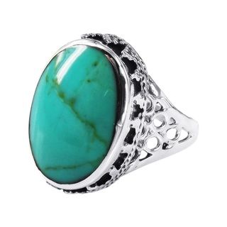 Gracious Oval Turquoise .925 Sterling Silver Ornate Ring (Thailand) Rings