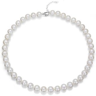 Sterling Silver White Round Cultured Freshwater Pearl Necklace with Bonus Pearl Earrings (8 9 mm) DaVonna Pearl Necklaces