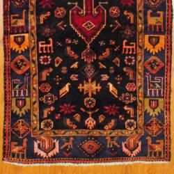Persian Hand knotted Hamadan Black/ Blue Wool Rug (4'7 x 11'5) Runner Rugs