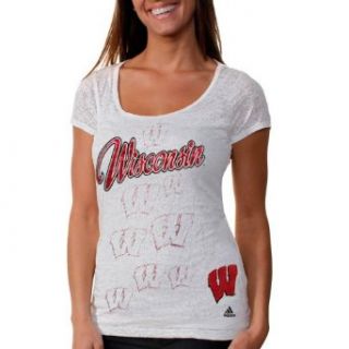 NCAA Women's Wisconsin Badgers Inside The Game Burnout Tee Shirt (White, Small)  Sports Fan T Shirts  Clothing