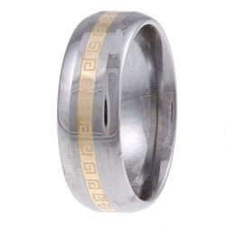 Men's Tungsten 14k Gold Greek Key Detail Band (7.5 mm) Men's Rings