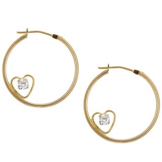 10k Yellow Gold Heart with CZ Hoop Earrings Cubic Zirconia Earrings