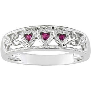 10k White Gold Ruby Heart and Diamond Accent Ring Gemstone Rings