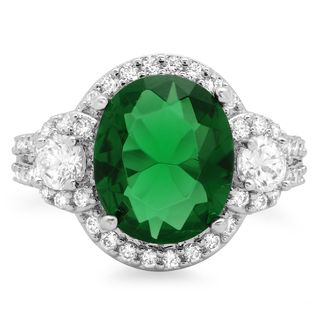 Sterling Essentials Silver Green Cubic Zirconia 3 stone Cocktail Ring Sterling Essentials Cubic Zirconia Rings
