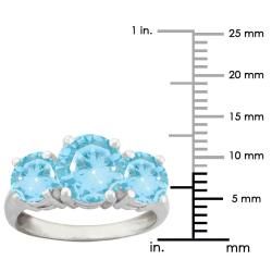 10k Gold Round Synthetic Aquamarine 3 stone Ring Gemstone Rings