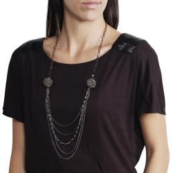 Journee Collection Gunmetal Mixed Chain Metallic Blue Crystal Necklace Journee Collection Fashion Necklaces