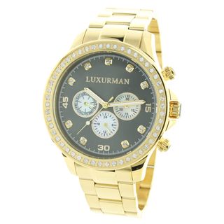 Luxurman Men's Goldtone Stainless Steel Diamond Accent Quartz Watch with Deployment Clasp Men's More Brands Watches